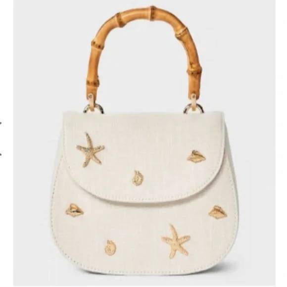 a new day Cream Mini Top-Handle Bag with Gold Embroidered Seashells - Picture 1 of 5